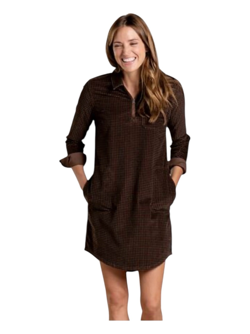 Toad&Co Brown Check Long-Sleeve Shirt Dress